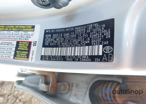 2019 Toyota Corolla Le из США, поврежденный, VIN 2T1BURHE2KC226745